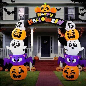 8 FT Tall Halloween Inflatable Stack Pumpkin Ghost Bat Archway Inflatable